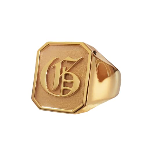 Personalized 925 Sterling Silver Square Initial Signet Ring Custom Raised Engraved Old English Letter Ring for Unisex - color: Gold