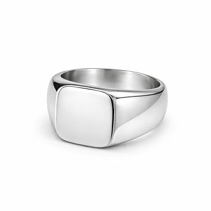 Plain Signet Ring for Men & Women, Solid 925 Sterling Silver Square Face Band, Handmade Minimal Unisex Pinky Ring, Modern Gift