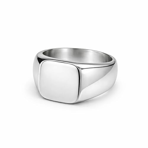 Plain Signet Ring for Men & Women, Solid 925 Sterling Silver Square Face Band, Handmade Minimal Unisex Pinky Ring, Modern Gift