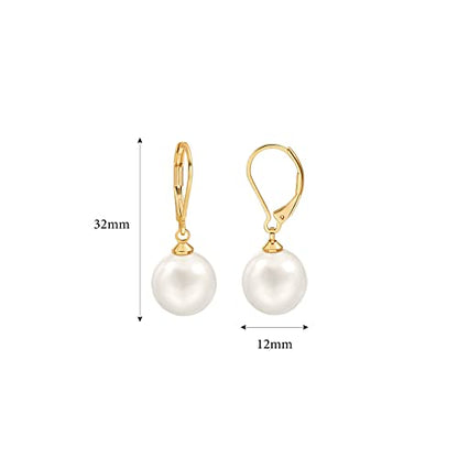 Handpicked White Pearl Earrings 18k Gold Plated Leverback Dangle Stud Pearl Earrings Jewelry for Women - style: Ball Pearl