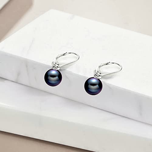 925 Sterling Silver Pearl Leverback Earrings Dangle Drop Jewelry Gifts for Women - style: Black Pearl