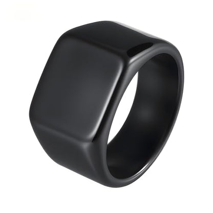 Mens Stainless Steel Plain Signet Rings 4/7/10/14MM Rectangular Pinky Rings | High Polish Classic Blank Thumb Rings, Everyday Comfit Wear, Gift for Men - color: Black14