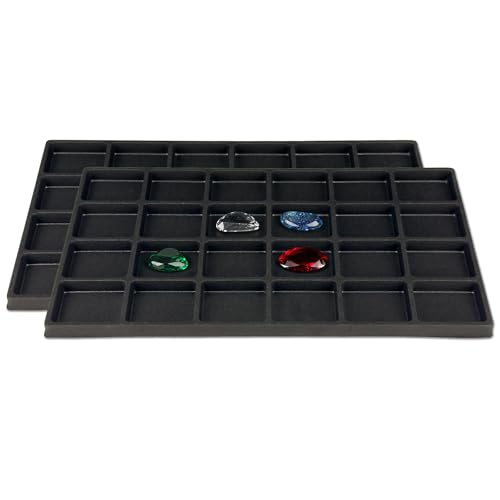 2-Pack 24-Compartments Flocked Velvet Jewelry Display Inserts - Tray/Case Liners - Ring Earrings Storage, (Black) by The Display Guys - color: Black, size: Compartments - 24