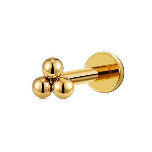 1PC ASTM F136 Titanium Mini Threadless Flat Back Stud 18G 6mm 8mm for Conch Helix Flat Tragus Labret - color: Triangular Cluster - Gold