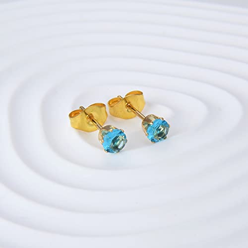 12 Pairs 18K Gold Plated Surgical Stainless Steel Stud Earring Cubic Zirconia CZ Multicolor Birthstone Stud Earrings Set - style: Prong 5mm