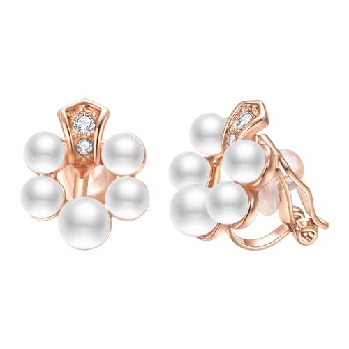 Yoursfs Faux Pearl Clip On Earrings For Women 18K Gold Plated Button Ear Clips - style: Ivory Pearl Cluster Clip On Earrings