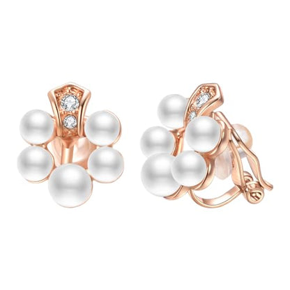 Yoursfs Faux Pearl Clip On Earrings For Women 18K Gold Plated Button Ear Clips - style: Ivory Pearl Cluster Clip On Earrings
