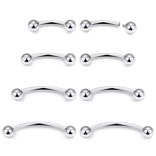 20G 18G 16G 14G 12G 8G 6G 4G 2G Astm F136 Titanium Internal Thread Eyebrow Piercing Jewelry Curved Barbell Vertical Labret Lip Daith Rook Earrings Navel Belly Button Ring Piercing Jewelry - style: 16G, 6mm 8mm 10mm 12mm Length, Ball