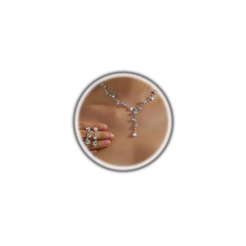Silver Rhinestone Prom Jewelry Set for Women,Black Glitter Crystal Chain Choker Necklace Cz Drop Earring for Wedding Bridal,Formal Costume Accessories - color: White