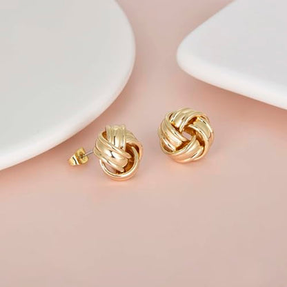 Love Knot Stud Earrings for Women Gold Plated Knot Earrings Geometric Twisted Statement Earrings Trendy Jewelry - color: Gold 15mm Knot