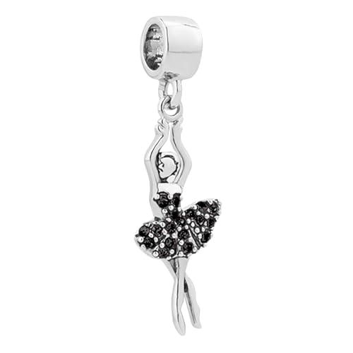 Birthstones Ballet Dancer Dangle Charm fits Pandora Charms Bracelets Gift for Daughter Granddaughter Women Sister Birthday - style: Black CZ