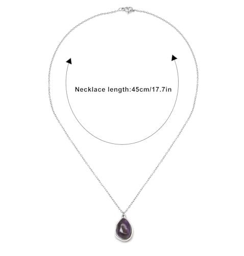 Stone Pendant Necklaces Gemstone Dangle Necklace 18K Gold Plated Teardrop Pendant Necklace for Women - color: Purple Silver