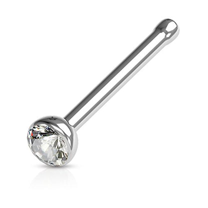 316L Surgical Steel Nose Studs with Crystals - Gold, Black, Rose Gold, and Steel Nose Ring Options - 22GA, 20GA, 18GA - Clear Cubic Zirconia - 1/4" Length - style: 22G Steel (SMALLEST GAUGE)