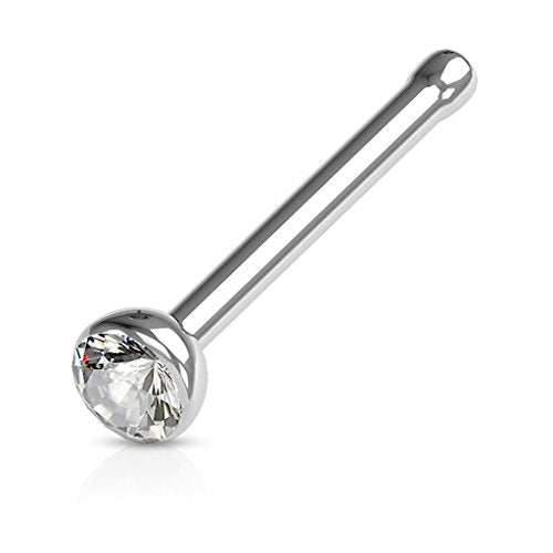 316L Surgical Steel Nose Studs with Crystals - Gold, Black, Rose Gold, and Steel Nose Ring Options - 22GA, 20GA, 18GA - Clear Cubic Zirconia - 1/4" Length - style: 20G Steel