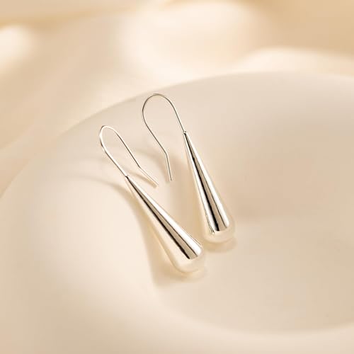 LLWOM Earrings for Women - 14K Gold Plated CZ Teardrop Dangle Earrings | Dangling Earrings for Women Trendy, Hypoallergenic Jewelry Gift for Wedding/Party/Prom/Daily, Elegant Drop Earring Stud - color: Silver Teardrop