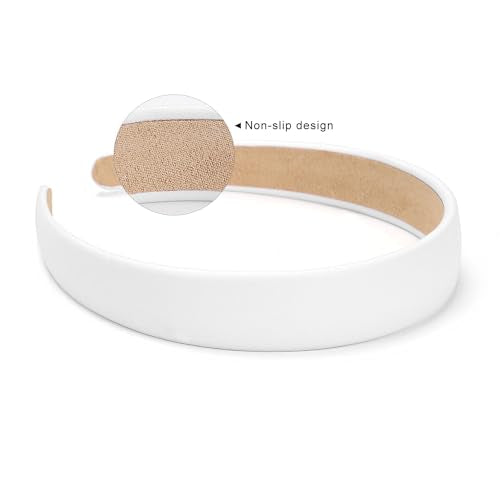 WantGor 1 Inch PU Leather Headband, Wide Padded Hairband Fashion Hair Bands | Cute Womens Headbands Holiday DIY Hair Accessories - color: White