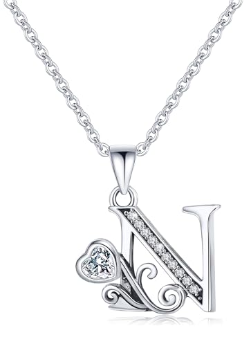 S925 Sterling Silver Initial Letter Necklaces for Women Dainty Letter Chain Necklace for Women Personalized Jewelry Gifts - style: N