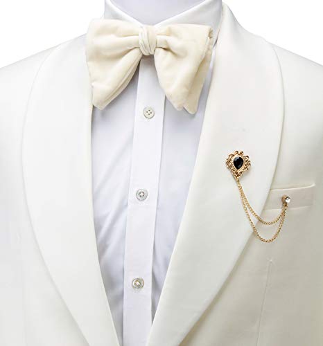 AN KINGPiiN Men's Stone Detailing with Engraving Metal Crystal Chain Brooch (Gold-Black)