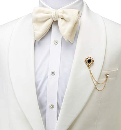 AN KINGPiiN Men's Stone Detailing with Engraving Metal Crystal Chain Brooch (Gold-Black)
