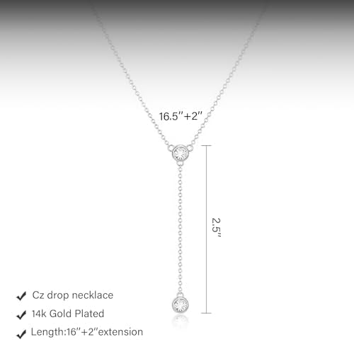 HERIER Lariat Gold Necklace for Women, Dainty Long Necklace 14k Gold Plated/Silver Y-Shaped Layered Beaded Chain Drop Necklaces for Women Trendy Simple Gold Jewelry for Women Gifts - color: Y-CZ-Silver