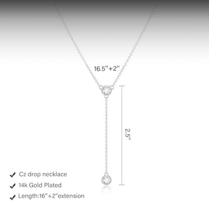 HERIER Lariat Gold Necklace for Women, Dainty Long Necklace 14k Gold Plated/Silver Y-Shaped Layered Beaded Chain Drop Necklaces for Women Trendy Simple Gold Jewelry for Women Gifts - color: Y-CZ-Silver