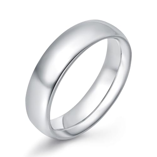 4mm 6mm Stainless Steel Rings Women Men High Polish Plain Dome Silver/Gold Wedding Band Comfort Fit - color: 6mm-Silver