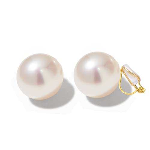 Pearl Clip on Earrings for Women Drop Clip Earrings for Women Gold Plated White Imitation Pearl Earrings Fashion - color: White Pearl 12mm