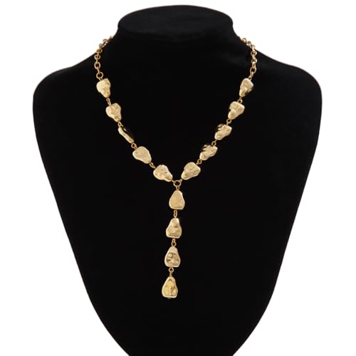 ZMANYIJEW Y-Shaped Collarbone Necklaces Irregular Baroque Metal Lava Necklace Simple Gold&Silver Plated Fashion Irregular Geometric Necklace for Women - color: gold