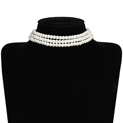 BABEYOND Round Imitation Pearl Choker Necklace Multi Strands Choker 20s Flapper Necklace Accessories for Gatsby Themed Party - style: 3-layer