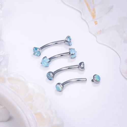 16g Rook Piercing Jewelry Titanium Internally Threaded Opal CZ Curved Barbell Eyebrow Tragus Helix Conch Lobe Labret Earrings Lip Rings Body Piercing Jewelry For Women Men 6mm 8mm 10mm - color: Ocean Blue Opal&CZ, size: 8mm