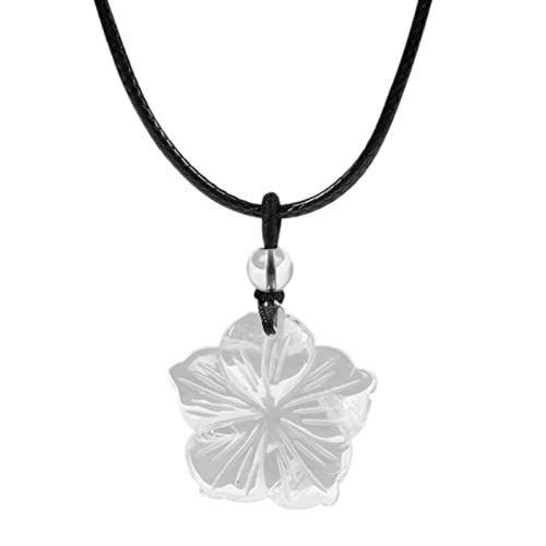 Justinstones Hand Carved Healing Crystals Gemstone Hawaii Flower Pendant Hand Weaving Wax Rope Necklace 22 inch - color: Clear Quartz