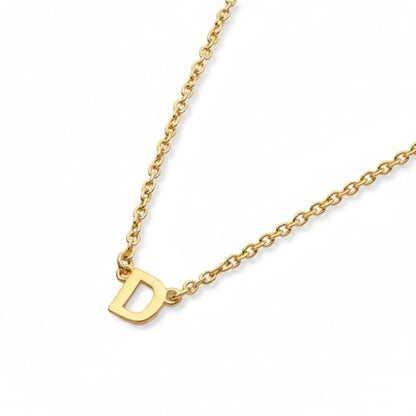 OAK & LUNA Inez Initial Necklace - Gold Plated & Sterling Silver — A-Z Letter Pendant on 15″ + 2″ Adjustable Cable Chain - color: 18K Gold Plated Silver, style: Letter D
