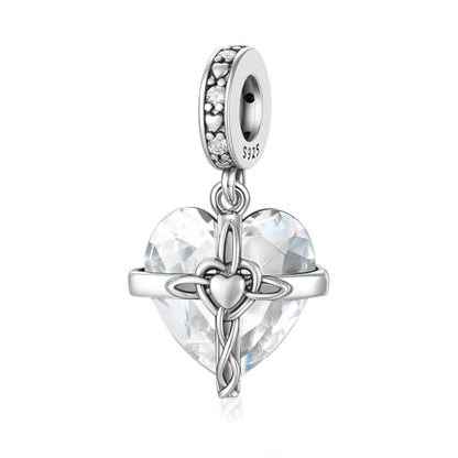 Birthstone Charm, 925 Sterling Silve Heart Dangle Charms for Pandora Bracelets, Ladies Birthday Gift - style: D-April