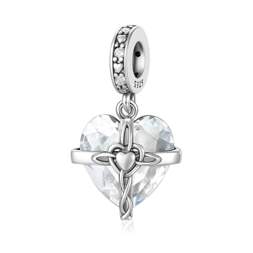Birthstone Charm, 925 Sterling Silve Heart Dangle Charms for Pandora Bracelets, Ladies Birthday Gift - style: D-April