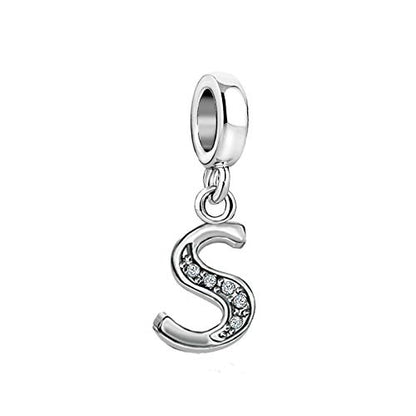 LSxAB Sparkling Initial Letter Charm Compatible with Pandora Charms Bracelets for Women A-Z Pendant Jewelry - style: S