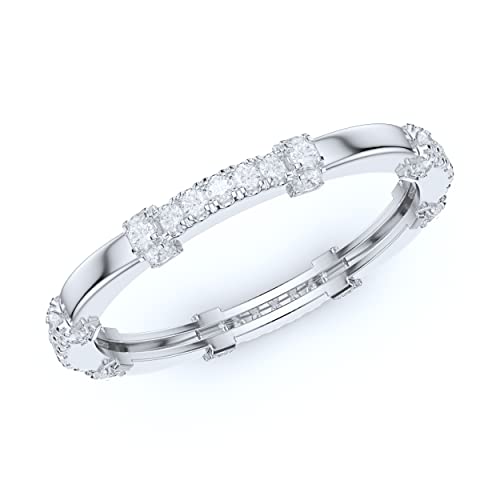 14k White Gold Petite Wave Shape Simulated Diamond or Genuine Moissanite Wedding Band Eternity Ring - color: Simulated Diamond