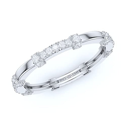 14k White Gold Petite Wave Shape Simulated Diamond or Genuine Moissanite Wedding Band Eternity Ring - color: Simulated Diamond