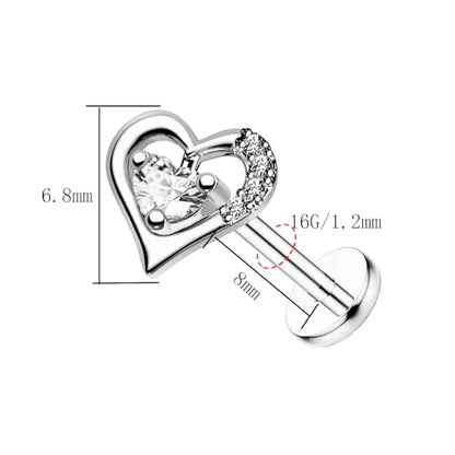 VERAMI 16G Surgical Steel Pushin Lip Rings Butterfly Flower Bee Nose Stud Rings Top Push in Threadless Flat Back Nose Rings Studs Cartilage Earrings for Womens - color: Silver-Double heart