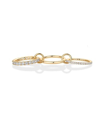 PAVOI 14K Gold Plated Interlocking Ring for Women - Chunky Connected Bands Interlock Stackable Rings for Women - Trendy Cubic Zirconia Two Tone Interlocked Multi-Band Statement Jewelry - style: Triple bands plain & CZ - Yellow Gold