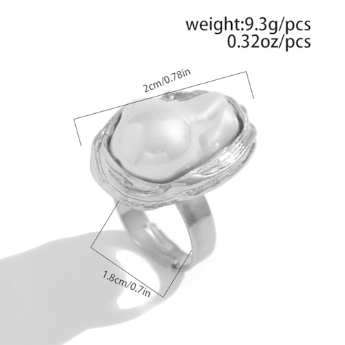 GIGB PBDK Gold Plated Baroque Pearl Ring for Women Fashion Chunky Irregular Pearl Knuckle Statement Ring Minimalist Promise Ring Bridal Wedding Charm Jewelry - color: Silver