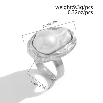 GIGB PBDK Gold Plated Baroque Pearl Ring for Women Fashion Chunky Irregular Pearl Knuckle Statement Ring Minimalist Promise Ring Bridal Wedding Charm Jewelry - color: Silver