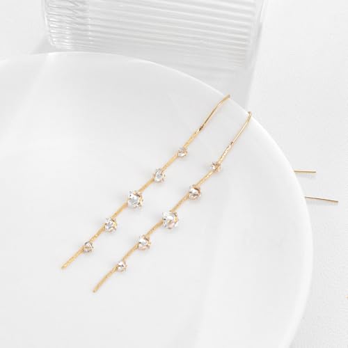 Gold Dangle Earrings for Women, 14K Threader Long Chain Drop Earrings Dangling Dainty Elegant Ear Chain with Tassel and Cubic Zirconia for Wedding Trendy Jewelry Gifts - color: CZ Tassel
