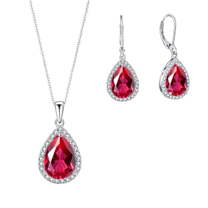 VONSSY Classic Oval Pendant Gemstone Necklace | Crystal Ruby Sapphire Waterdrop Birthstone Teardrop Emerald Necklace | 18K Platinum Gold Plated Chain | Jewelry Gift for Mother Wife Girlfriend - color: NL & ER - Red