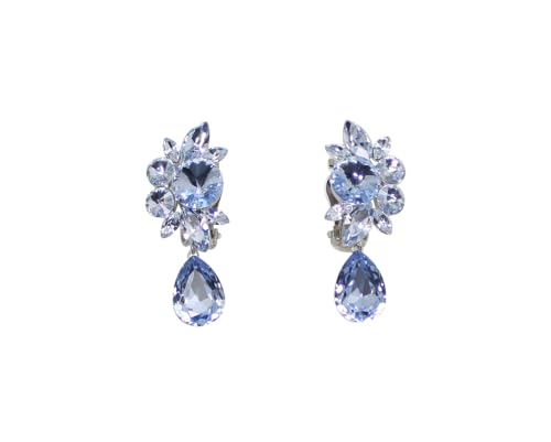 Faship Statement Dangling Floral Clip On Earrings For Women - color: Light Blue