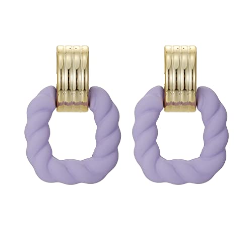 RUOFFETA Rectangle Earrings for Women, Acrylic Square Earrings Twisted Geometric Statement Jewelry - color: Lavender Gold