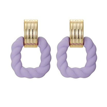 RUOFFETA Rectangle Earrings for Women, Acrylic Square Earrings Twisted Geometric Statement Jewelry - color: Lavender Gold