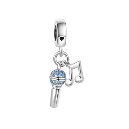 LSxAB Sing Microphone Charm for Pandora Bracelets and Necklace Pendant Blue March Birthstone Dangle Birthday Charm for Women Birthday Gifts Jewelry