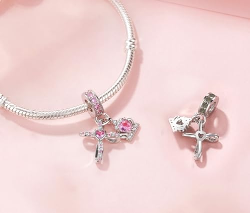 Silver Cross Birthstones Charm Fit for Pandora Charms Bracelet Crown Dangle Charms Beads Birthday Jewelry Gifts for Women - style: October