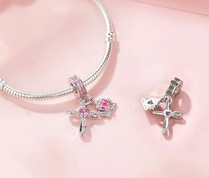 Silver Cross Birthstones Charm Fit for Pandora Charms Bracelet Crown Dangle Charms Beads Birthday Jewelry Gifts for Women - style: October