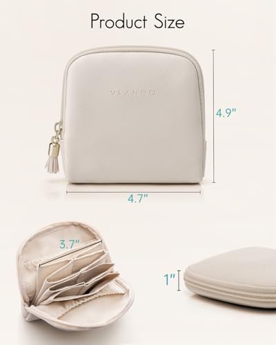 VLANDO Small Travel Jewelry Case,Velvet Pouch Bags with Zipper,Beige | Travel Essentials,PU Leather Organizer with 5 Divided Sections,Carry-On Totes,Gift for Birthday,Bride,Bridesmaid,Women,Girls - color: C.Beige